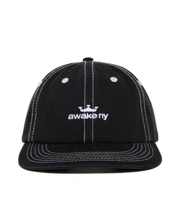 AWAKE-CROWN LOGO 6 PANEL HAT-BLACK-AWK-FW24-HT206