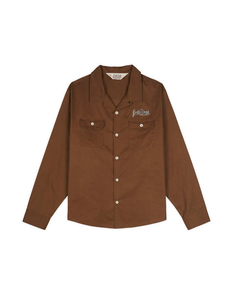 BRAIN DEAD-POPLIN CAMP COLLAR SHIRT - CHOCOLATE