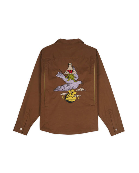 BRAIN DEAD-POPLIN CAMP COLLAR SHIRT - CHOCOLATE